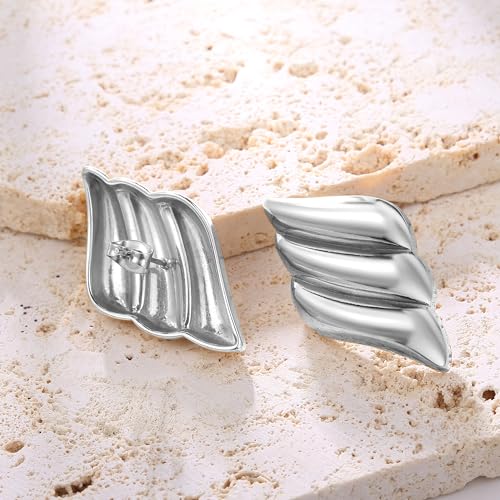 Geometric Rectangle Gold Plated Stud Earrings Irregular Hammered Chunky Statement Square Earrings for Women Trendy - color: Silver Wings