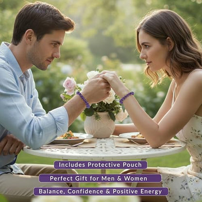 Cherry Tree Collection Tigers Eye Bracelets Plus Over 40 Other Stones – Gemstone Beads for Men & Women, Promotes Protection, Courage, Focus, Balance & Luck – Available in S, M, L with 8mm Round Beads - color: Amethyst, size: Small