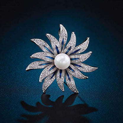 Brooch Pins for Women Girls Fashion Flower Crystal Rhinestone Pearl Jewelry - color: Color 6