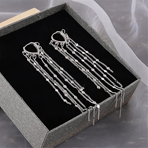 Chic Charm 14k Gold Silver Plated Big Chandelier Tassel Long Chain Geometry Huggie Hoop Dangle Drop Earrings for Women Statement Jewelry Gifts - color: Silver