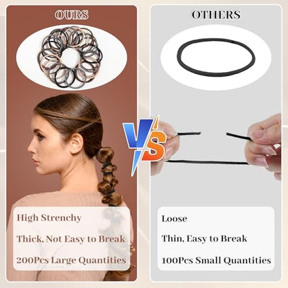 Anezus 200 Pcs Hair Ties for Women Girls Hair Elastics Hair Bands Ponytail Holders Hair Rubber Bands for Thick Straight Curly Hair (Neutral Color) - color: Neutral