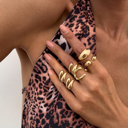 Stackable Rings for Women Chunky Gold Rings Stacking Ring Set Knuckle Rings for Women Statement Jewelry Gifts for Women - color: Gold Thick Gold Stacked Ring