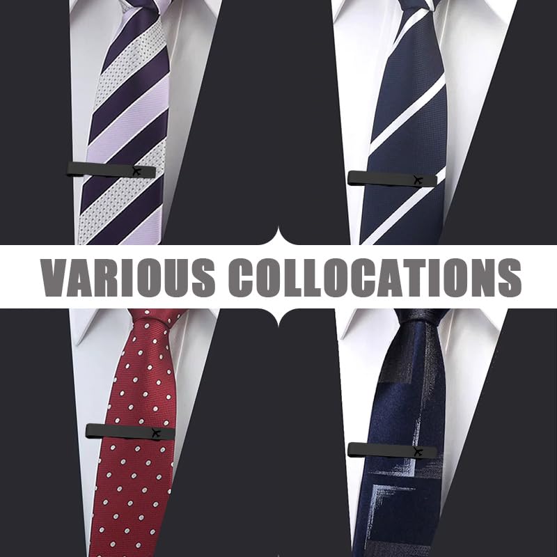 Mens Airplane Tie Clip for Boyfriend Husband Son Flight Attendant Accessories for Men - style: Black base model