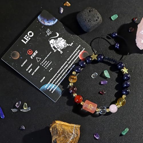 Zodiac Bracelets for Women 12 Constellations Healing Crystal Stone Beads Bracelet Birthday Zodiac Gifts Horoscope Spiritual Bracelet - color: Leo-2