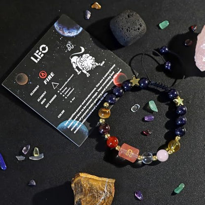 Zodiac Bracelets for Women 12 Constellations Healing Crystal Stone Beads Bracelet Birthday Zodiac Gifts Horoscope Spiritual Bracelet - color: Leo-2