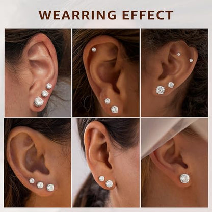 6 Pairs Hypoallergenic Flat Back Earrings for Women Girls,Stud Earring Set | Cartilage Earrings for Sensitive Ears,Cubic Zirconia Ball Pearl Earring,Screw Back Helix Conch Piercing Sets,Jewelry Gifts - color: CZ-Sliver-Plated