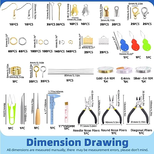 Glarks 951Pcs Making Supplies Kit with Jewelry Tools, Includes Pliers, Jewelry Wires, Jewelry Findings for Jewelry Making and Repair - size: 950pcs