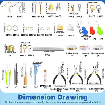 Glarks 951Pcs Making Supplies Kit with Jewelry Tools, Includes Pliers, Jewelry Wires, Jewelry Findings for Jewelry Making and Repair - size: 950pcs