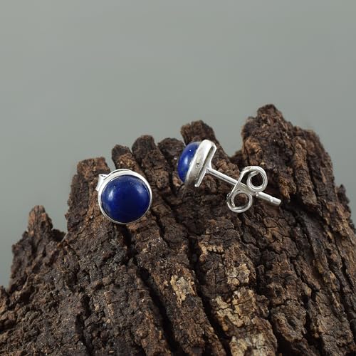 5 MM Natural Gemstone 925 Sterling Silver Hypoallergenic Studs Earrings Jewelry for Women Dainty Trendy Antiqued Silver Birthstone Earrings Jewelry Gifts for Women and Her - color: Lapis Lazuli