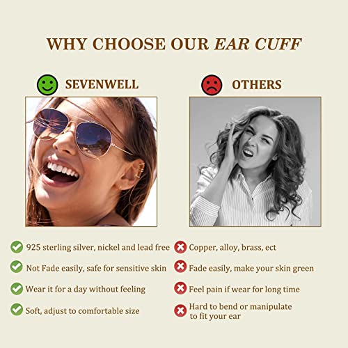SEVENWELL Ear Cuffs for Women, Adjustable Non Piercing Cartilage Earrings | Adjustable Fit, Lightweight Comfort, Stackable Style, Sensitive-Ear Friendly, Daily & Party Wear - color: Style B-Silver-3 pcs