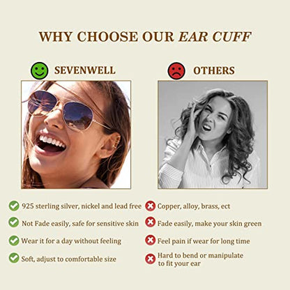 SEVENWELL Ear Cuffs for Women, Adjustable Non Piercing Cartilage Earrings | Adjustable Fit, Lightweight Comfort, Stackable Style, Sensitive-Ear Friendly, Daily & Party Wear - color: Style B-Silver-3 pcs