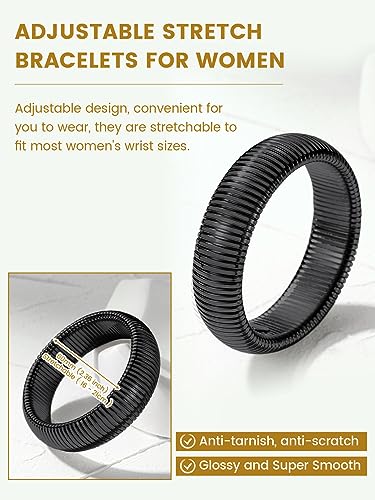KeyStyle Bangle Bracelets For Women, Stainless Steel Stretch Bracelet Wide | 14K Gold/Rose Gold/Black/Silver Plated Flexible Wide Twisted Link Chain Wristband Jewelry, 10Mm, 16Mm, 20Mm - color: 20mm -Black