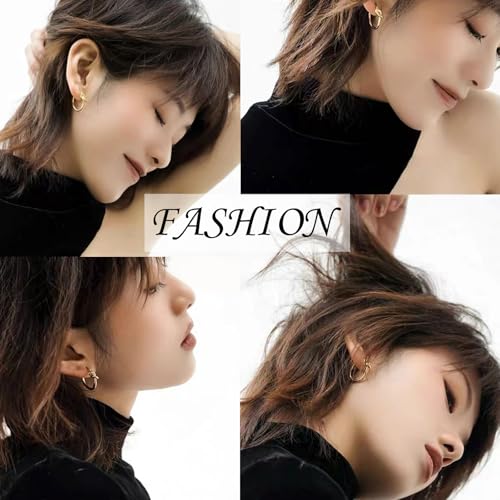 2 Pairs Gold/Silver Hoop Earrings For Women Set Trendy,14K Plated Gold Chunky Huggie Hoop Earings Pack,Oval Twisted Statement Silver Hoops,Fashion Jewelry Gift - color: 20) bow hoops