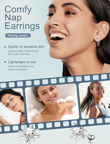 ORAZIO 16 Gauge Cartilage Earrings for Women-Hypoallergenic Surgical Stainless Steel Tragus Earring Set Threadless Flat Back Earrings Push in Nose Studs Daith Conch Tragus Helix Piercing Jewelry - color: Silver Tone