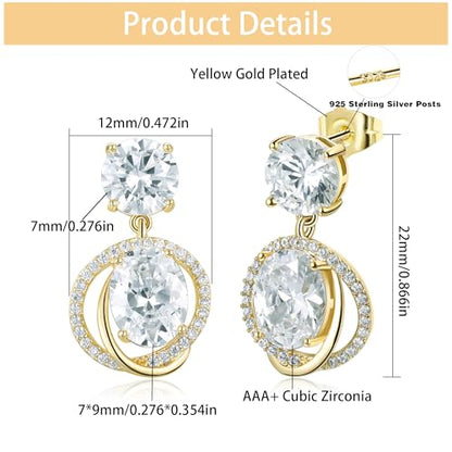 Gemsme Bridal Wedding Earrings for Brides Bridesmaides, 925 Sterling Silver Posts hypoallergenic Cubic Zirconia stud,Drop & Dangle Earrings for Women Jewelry Gifts - color: Gold - Round Drop Earrings