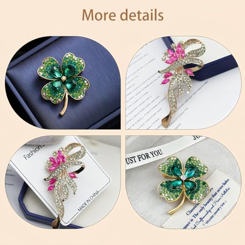 2pcs Rhinestone Brooch Pin for Women Dress Elegant Stylish Crystal Brooches Fashion Accessories Pins Lapel Boutonniere Ideas Wedding Christmas Birthday Jewelry Easter Gift - color: 06 Green/Gold