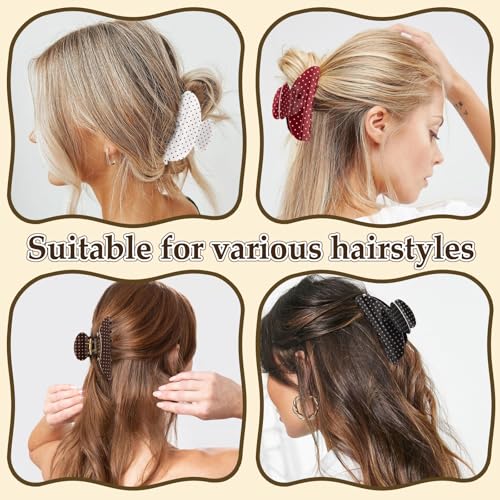 4Pcs Polka Dot Hair Claw Clips for Women, Cute Medium Trendy Claw Clips for Women Thick Thin Polka Dot Hair Accessories, Daily Wear, Gift - color: Black, Red, White, Brown