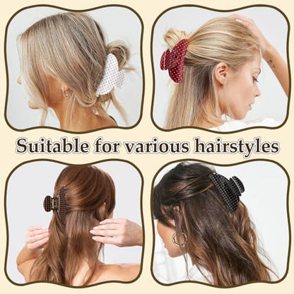 4Pcs Polka Dot Hair Claw Clips for Women, Cute Medium Trendy Claw Clips for Women Thick Thin Polka Dot Hair Accessories, Daily Wear, Gift - color: Black, Red, White, Brown