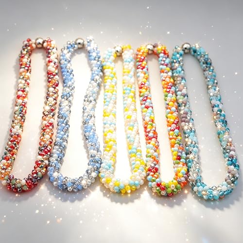 Hand Knotted Beads Statement Necklace Bracelet Jewelry Set Artificial Crystal Choker for Women- Handmade Beaded Strand Sparkly Faceted Crystal Rondelle-17inches, 30 Colors - color: Blue AB Set