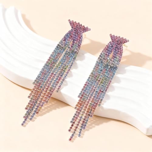 Rhinestone Earrings Prom Earrings for Women Sparkly Long Tassel Chandelier Drop Statement Earring Jewerly Gifts Wedding Party Prom Dresses Accessories - color: B4:silver-AB
