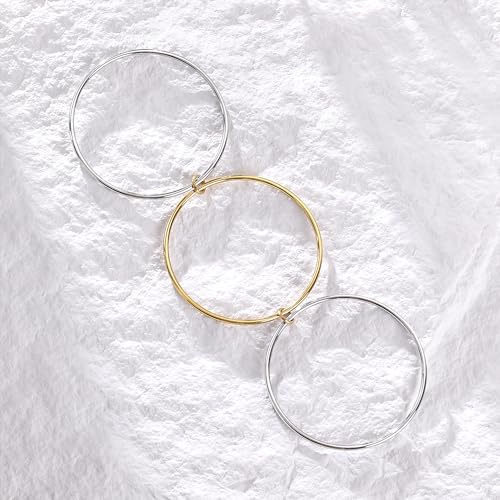 Stackable Bangles Bracelets for Women Two Tone Bracelet Stack | Stainless Steel Non Tarnish Gold and Silver Bracelet Set Mixed Metal Triple Interlocked Bangle Bracelets - size: Small