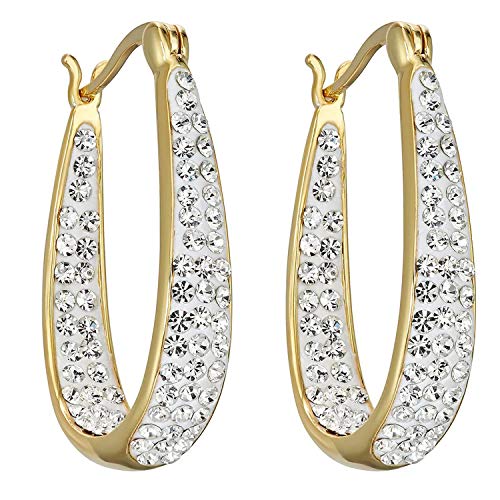 Savlano Inside Out Oval Shape Crystal Hoop Earrings For Women Comes With Savlano Gift Box - color: Yellow Gold