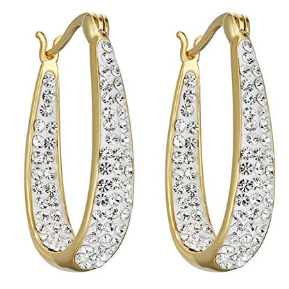 Savlano Inside Out Oval Shape Crystal Hoop Earrings For Women Comes With Savlano Gift Box - color: Yellow Gold