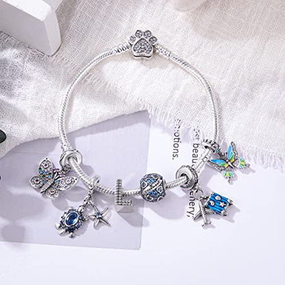 MULA 925 Sterling Silver Snake Chain Charm Bracelet Butterfly Sunflower Heart with 5A Cubic Zirconia Bracelets for Women - color: Pet Palm, size: 6.7in (fit wrist size 5.5in )