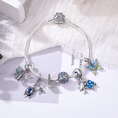 MULA 925 Sterling Silver Snake Chain Charm Bracelet Butterfly Sunflower Heart with 5A Cubic Zirconia Bracelets for Women - color: Pet Palm, size: 7.5in (fit wrist size 6.3in )