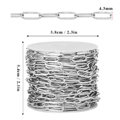 33FT Stainless Steel Paperclip Chain 4.3mm Silver Chain for Jewelry Making | Textured Cable Link Chains Roll Bulk for Necklace Bracelet Crafts - color: stainless steel color