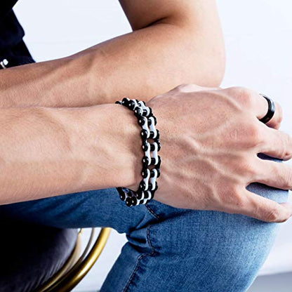 jonline24h Mens Womens Stainless Steel Motorcycle Biker Chain Heavy Bracelet Rock Link Wristband - color: Red White