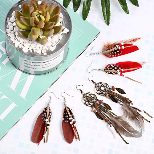 6 Pairs Women Faux Feather Earrings Dream Catcher Bohemian Fringe Tassel Long Drop Dangle Earrings Set with Design for Women - style: Style 7