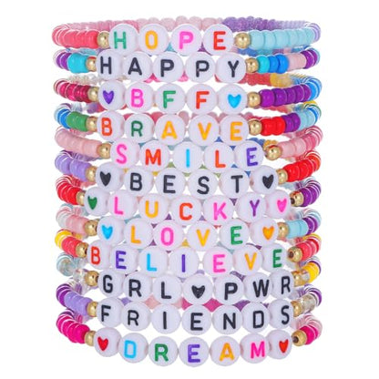 Heishi Surfer Clay Bead Bracelets Set for Women - Preppy Smile Evil Eye Beaded Stretch Bracelets Elastic Layering Friendship Bracelets- Stackable Boho Disc Summer Jewelry Set - color: BEAD 12pc -A