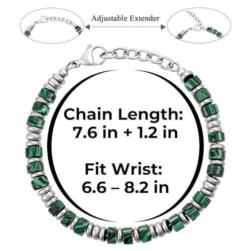 SIUMAL Mens Bracelet, Boho Stainless Steel Bracelets for Men, Beaded Bracelets, Jewelry Gifts for Husband, Father, Friends - color: Dark Green