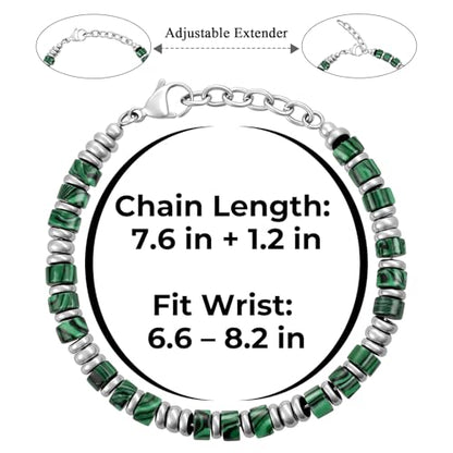 SIUMAL Mens Bracelet, Boho Stainless Steel Bracelets for Men, Beaded Bracelets, Jewelry Gifts for Husband, Father, Friends - color: Dark Green