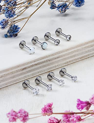 20G 18G 16G Push in Theadless Nose Rings Studs Hypoallergenic Lip Labret Jewelry Flat Back Nose Stud Stainless Steel Cartilage Helix Tragus Earrings for Women Men 6mm 7mm 8mm Bars Diamond 3mm - color: A:18G-Push in-Bar 8mm