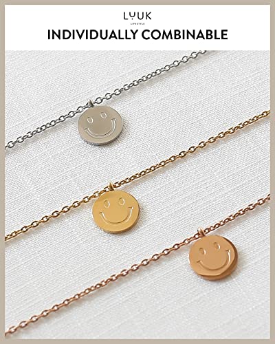 LUUK LIFESTYLE Stainless steel necklace with pendant and HAPPINESS card, 20” adjustable length, lucky charm, friendship chain, Valentine's Day gift, birthday, women's jewelry, silver, gold, rosegold - color: Silver, size: Smiley