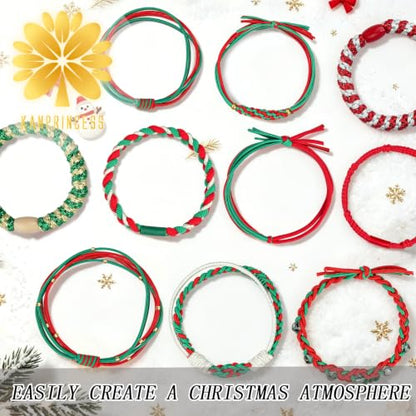 KANPRINCESS 20pcs Christmas Boho Hair Ties - 10 Styles | Elastic Hair Bands & Bracelets for Women's Thick or Thin Hair - No Damage - Christmas Gift For Girls Teens Women - color: Set18