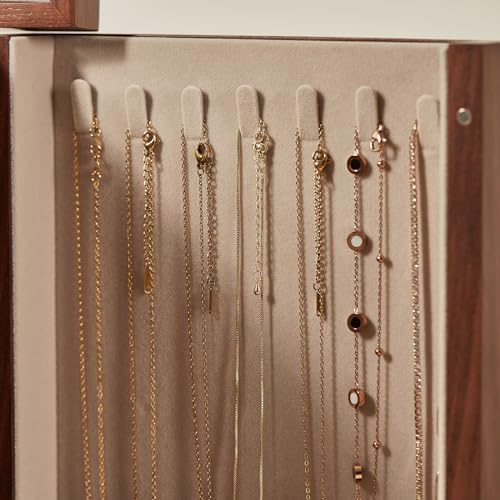 CHOSIN Black Walnut Wooden Jewelry Box for Women with Lock, Mirror, 4 Layer | Locking wity Key, 2 Drawers, Rotating Ring Holder, 2 Side Doors, Large Capacity for Necklaces, Earrings, Rings, Women Gifts - size: 4 Layer - Top & Side Lock