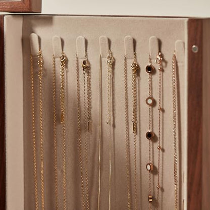CHOSIN Black Walnut Wooden Jewelry Box for Women with Lock, Mirror, 4 Layer | Locking wity Key, 2 Drawers, Rotating Ring Holder, 2 Side Doors, Large Capacity for Necklaces, Earrings, Rings, Women Gifts - size: 4 Layer - Top & Side Lock