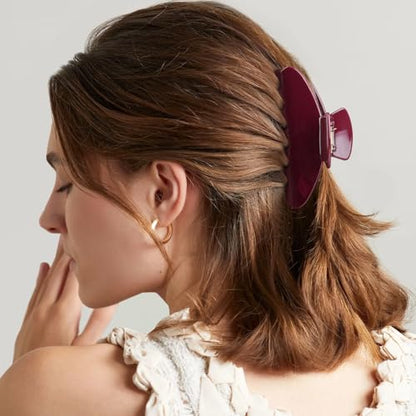 MAORULU Cute Claw Clip for Women – 4.3'' Large Acetate Hair Clips for Thick Thin Curly Long Hair, Durable Hair Clamps Non-slip Jaw Clip, Strong Hold, Stylish French Design (Wine Red) - color: Wine Red