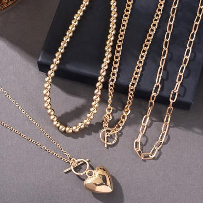 Chunky Gold Necklace Stack Layered Gold Necklaces for Women Non Tarnish Silver Statement Necklace Paperclip Chain Necklace Set Layering Big Heart Coin Cross Necklace Chunky Jewelry - style: 1 - gold with heart