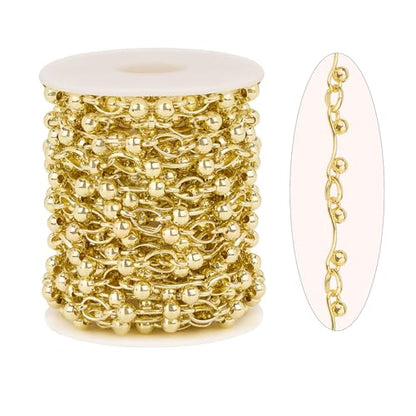 KYUNHOO 16.4FT Bulk Gold Chain for Crafting Charm DIY Jewelry Supplies | Gold Plated Jewelry Links Iron Metal Chains Bulk Light Beaded Chain for Handcrafts - color: Bead Gold