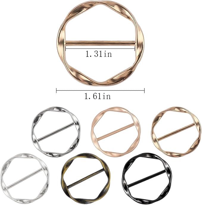 6 PCS Scarf Clips and Ring T Shirt Clip for Women Fashion Metal Circle Buckle for Clothes Hat Belt Decor