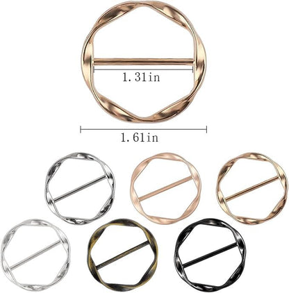 6 PCS Scarf Clips and Ring T Shirt Clip for Women Fashion Metal Circle Buckle for Clothes Hat Belt Decor