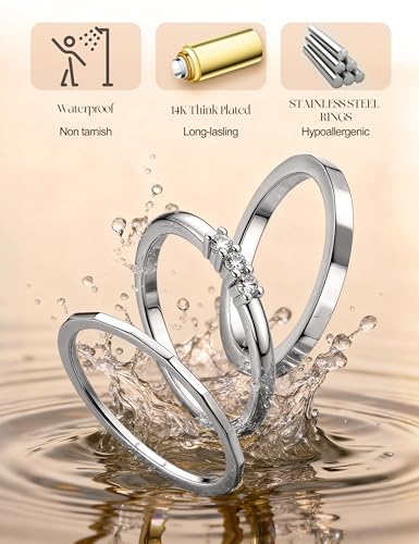 FIBO STEEL 14K Gold Plated Stackable Rings for Women Non Tarnish - Dainty Rings Cubic Zirconia Thin Ring Set Minimalist Thumb Stacking Ring Size 5-11 - size: SIZE 8