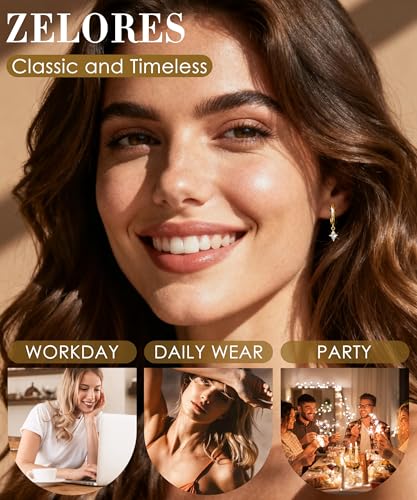 3 Pairs Dangle Hoop Chain Earrings Stacks for Women Trendy Huggie Earring | Non-Tarnish 5A CZ Stones Hoops Earrings Set for Multiple Piercing - style: 14K Gold Plated-Square Dangle
