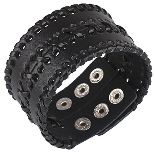 Leather Bracelet for Men Braided Stainless Steel Mens Bracelets - color: Black 3