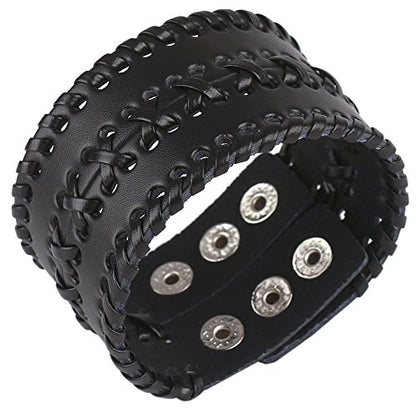 Leather Bracelet for Men Braided Stainless Steel Mens Bracelets - color: Black 3