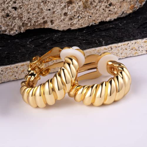 Clip on Earrings Women, 14K Gold Hoop Clip-On Earrings for Women, Hypoallergenic Non Pierced Croissant Earrings - color: Gold Croissant Hoop